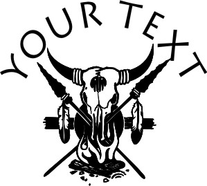 Bull Skull With Spears Feathers Decal